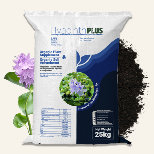 Hyacinth Plus organic soil amendment and plant supplement from water hyacinth
