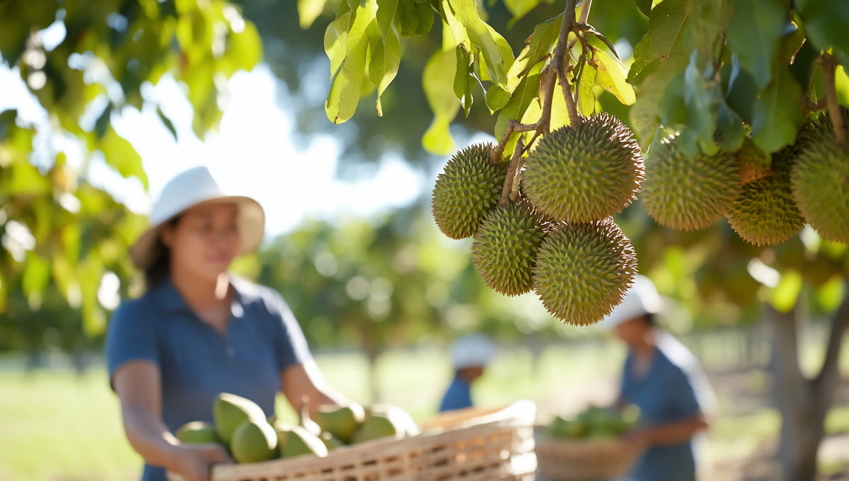 Durian (Durio zibethinus) fruit harvested in an orchard