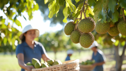 Durian (Durio zibethinus) fruit harvested in an orchard
