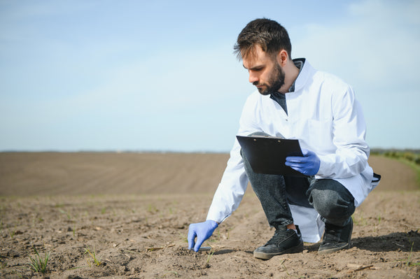 Agronomist examining a soil sample in the field