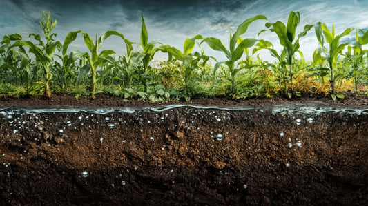 Healthy soil profile with growing crops storing carbon in the root zone